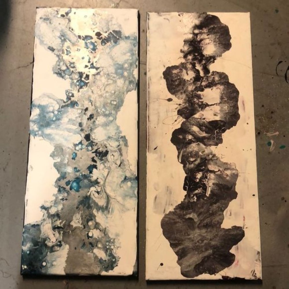 Day and Night BluePurple Metallic Acrylic Pour Painting?Bundle
